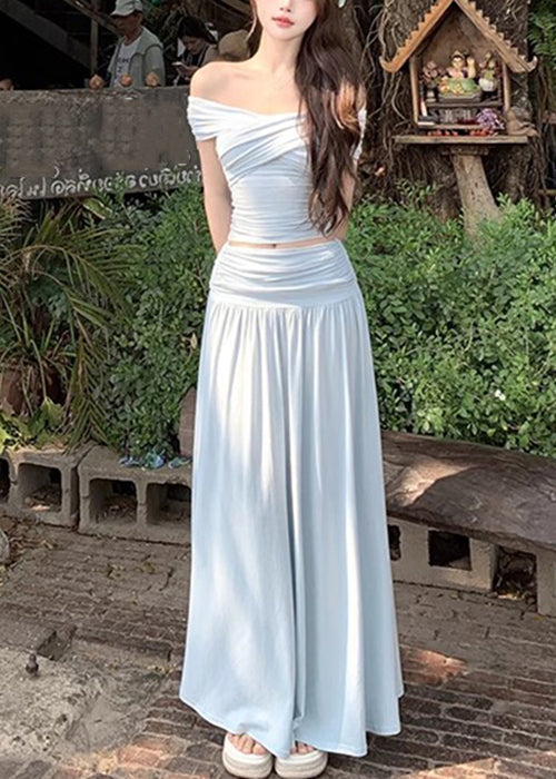 Skirts And Wrinkled Tops Summer Cotton Set Art Beige Two Pieces