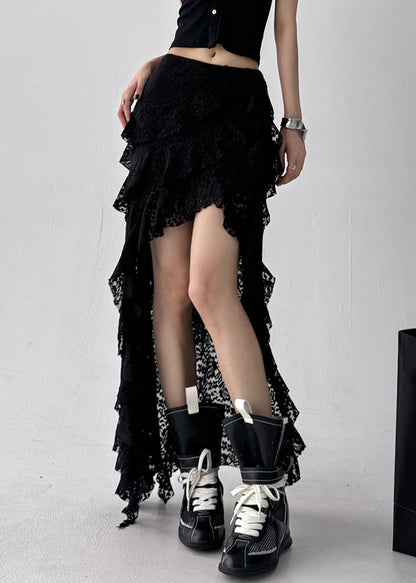 Skirt Art Waist Summer High Black Asymmetrical Lace