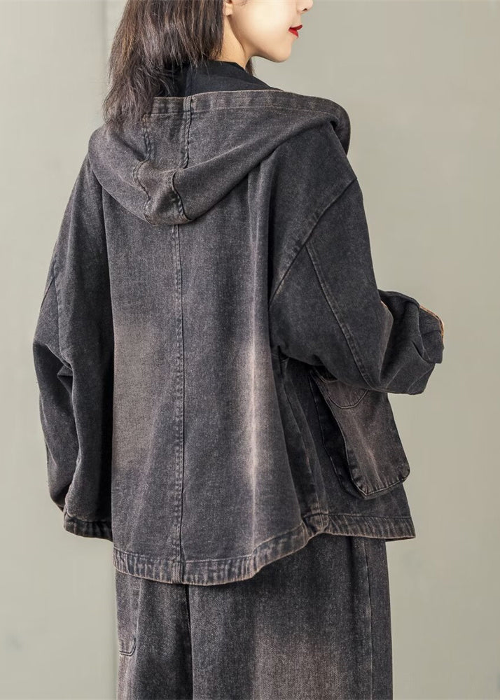 Hooded Art Spring Oversized Black Patchwork Jacket