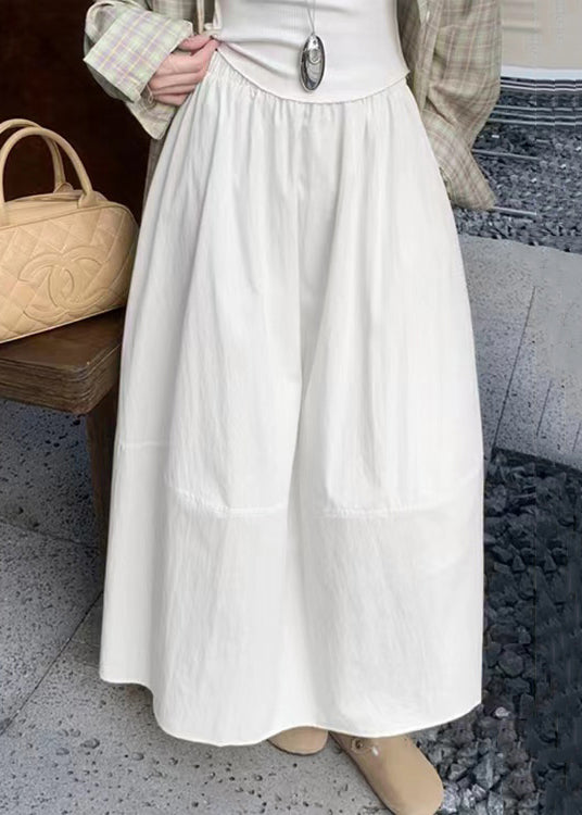 Waist Pockets Elastic Solid Skirt Cotton Fall Black Art