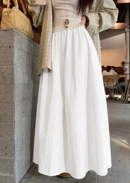 Waist Pockets Elastic Solid Skirt Cotton Fall Black Art