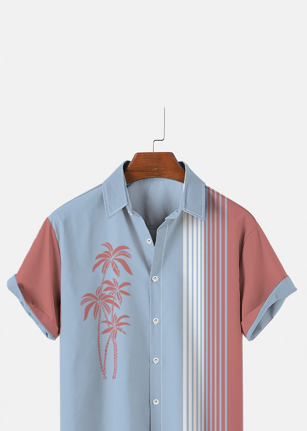 Asymmetrical Patchwork Cotton Mens Summer Art Striped Shirts Blue