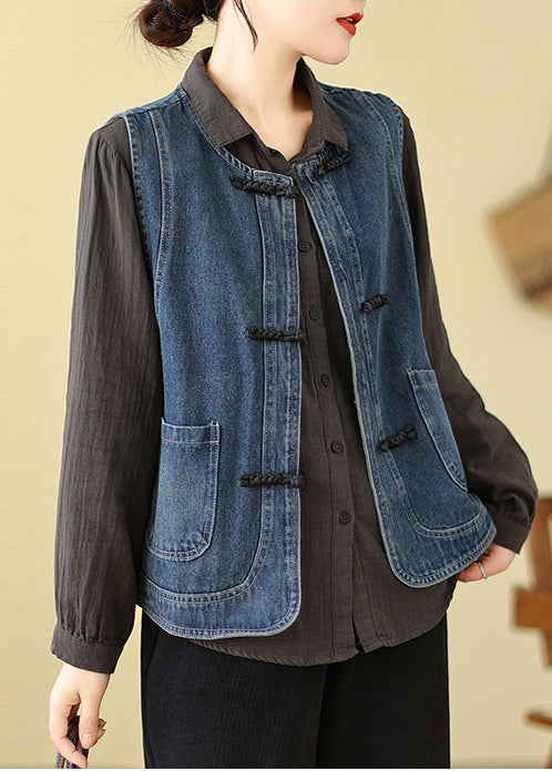 Art Blue Chinese Button Denim Vest Spring TM027