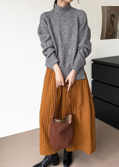 Art Brown Patchwork Cotton A Line Skirt Spring YK035