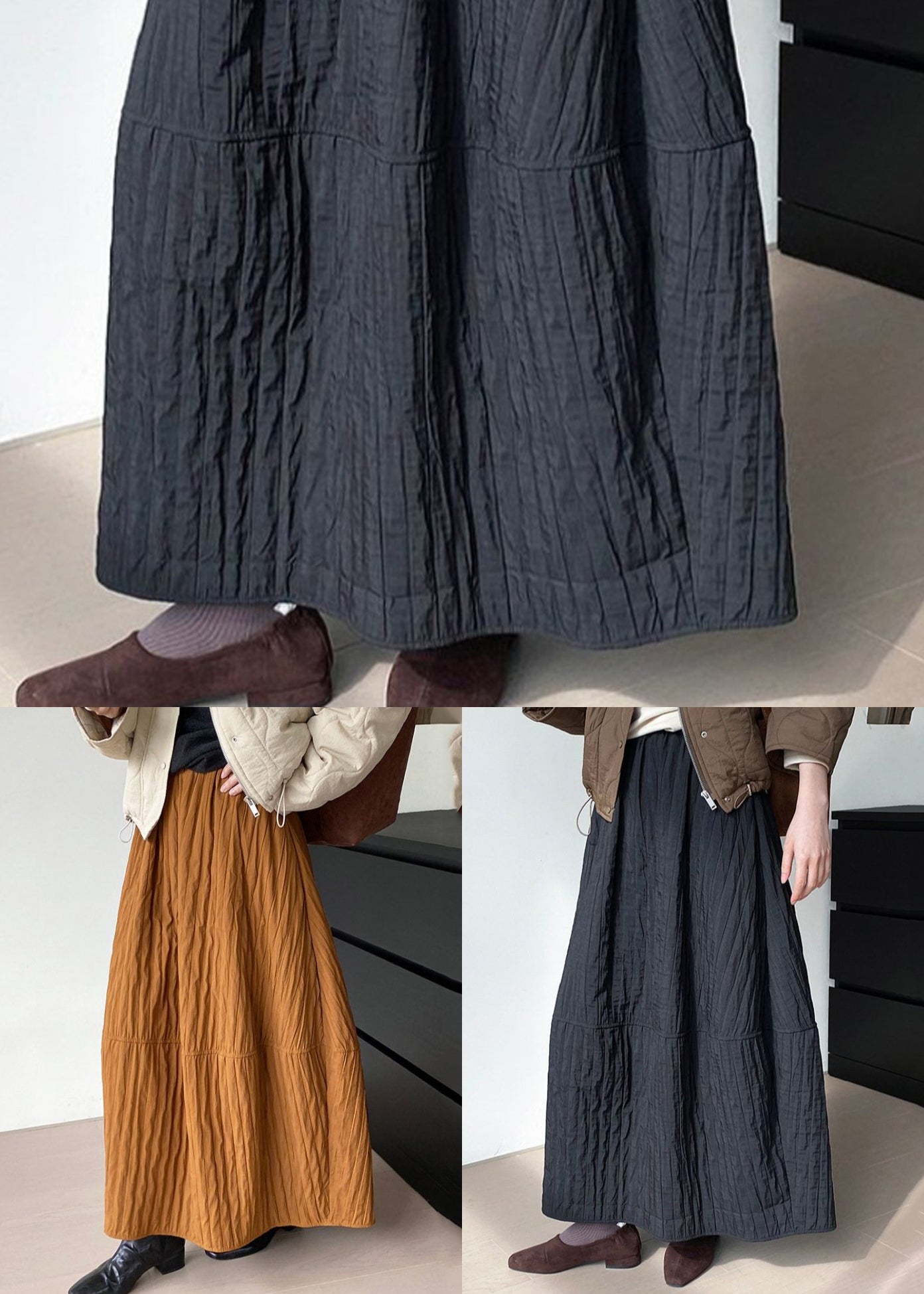 Art Brown Patchwork Cotton A Line Skirt Spring YK035