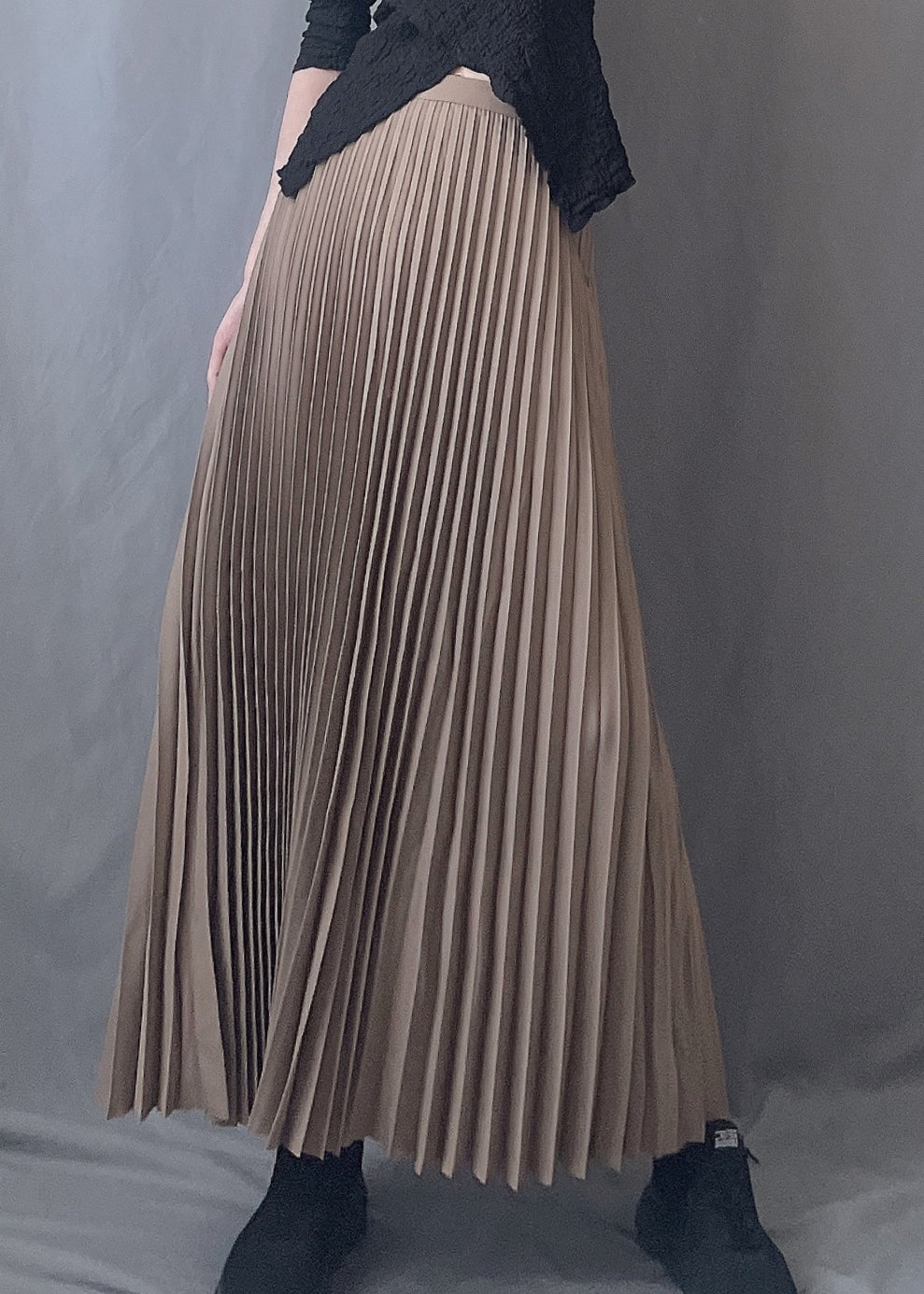 Art Chocolate Wrinkled Elastic Waist A Line Skirts Spring YJ005