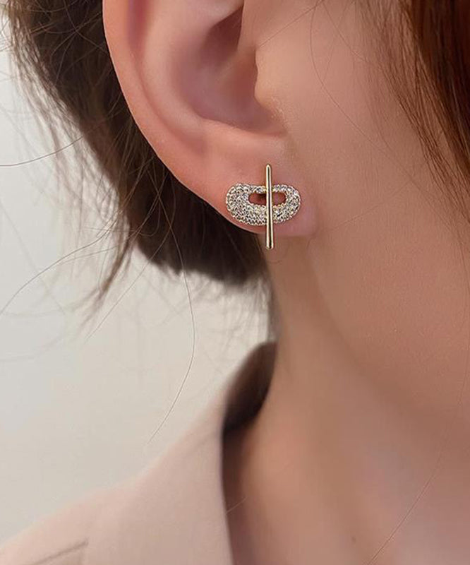 Art Gold 14K Gold Zircon Asymmetric Chinese Characters Stud Earrings TX021