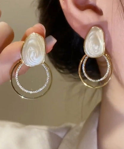 Drip Glaze Gold Copper Earrings Art Zircon Alloy Stud