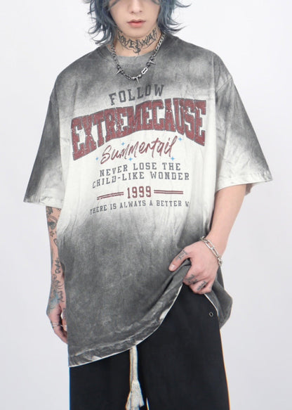 Gradient Sleeve Cotton Half T Print Mens O Neck Color Shirt Art