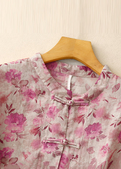 Shirts Art Linen Spring Green Button Chinese Print