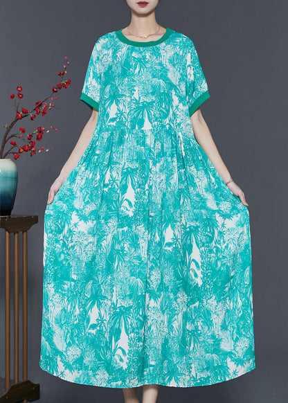 Art Green Print Exra Large Hem Chiffon Dress Summer SD1060