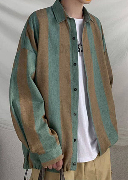 Button Men Collar Pan Green Cotton Striped Peter Art Shirts