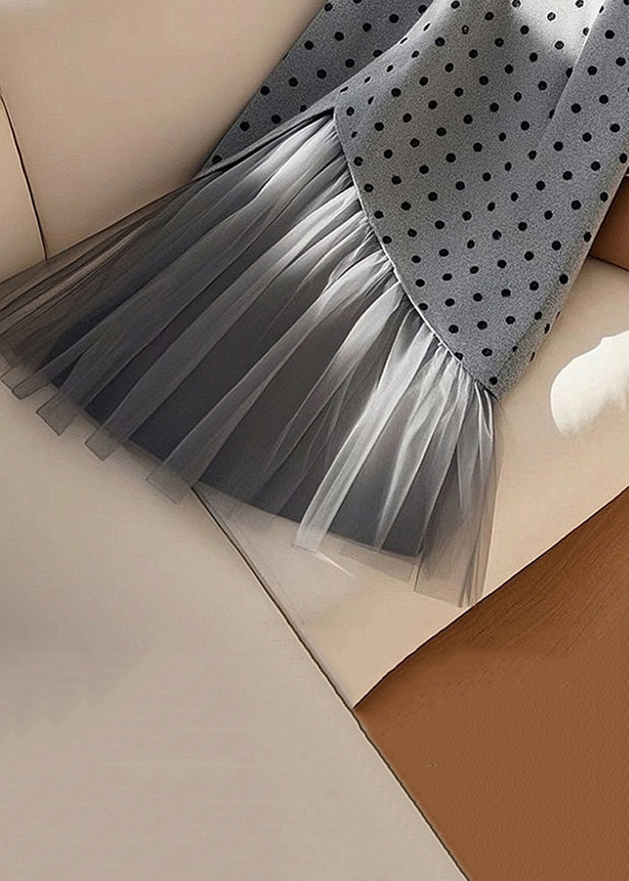 Waist Patchwork Tulle Spring Skirts Dot Art Grey High