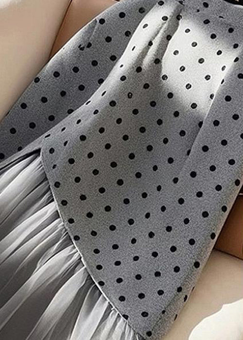 Waist Patchwork Tulle Spring Skirts Dot Art Grey High