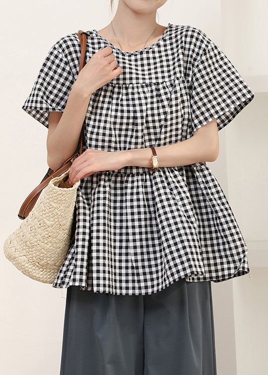 Summer Grey Shirt Plaid Cotton Art Oversized