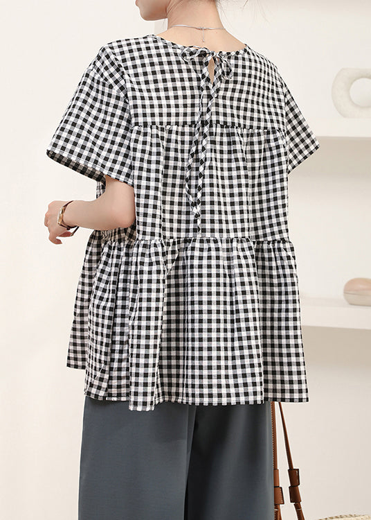 Summer Grey Shirt Plaid Cotton Art Oversized