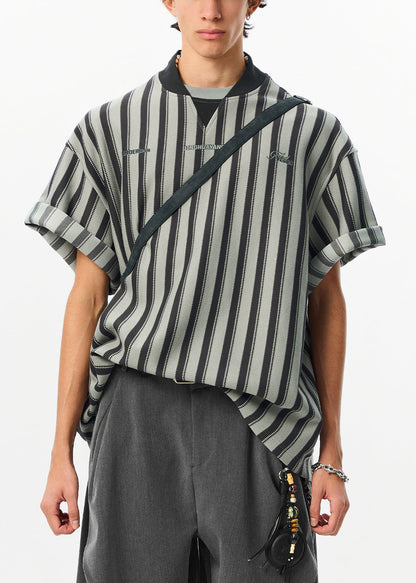 Letter Cotton Shirt Grey Summer Striped Men Art T