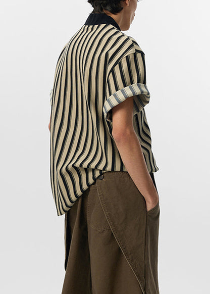 Letter Cotton Shirt Grey Summer Striped Men Art T