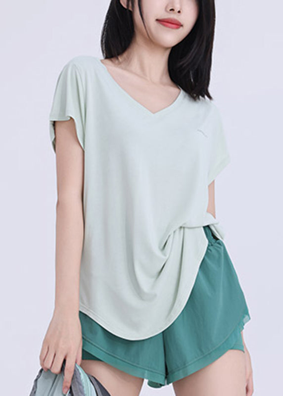 Light Patchwork Tank Yoga Tops Art Sleeve Green Short