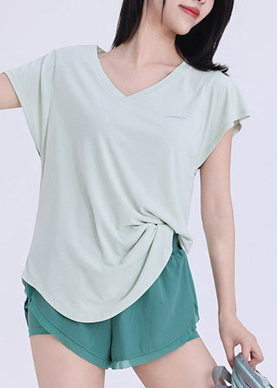 Light Patchwork Tank Yoga Tops Art Sleeve Green Short