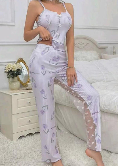 And Light Art Tulle Patchwork Print Purple Trousers Vest