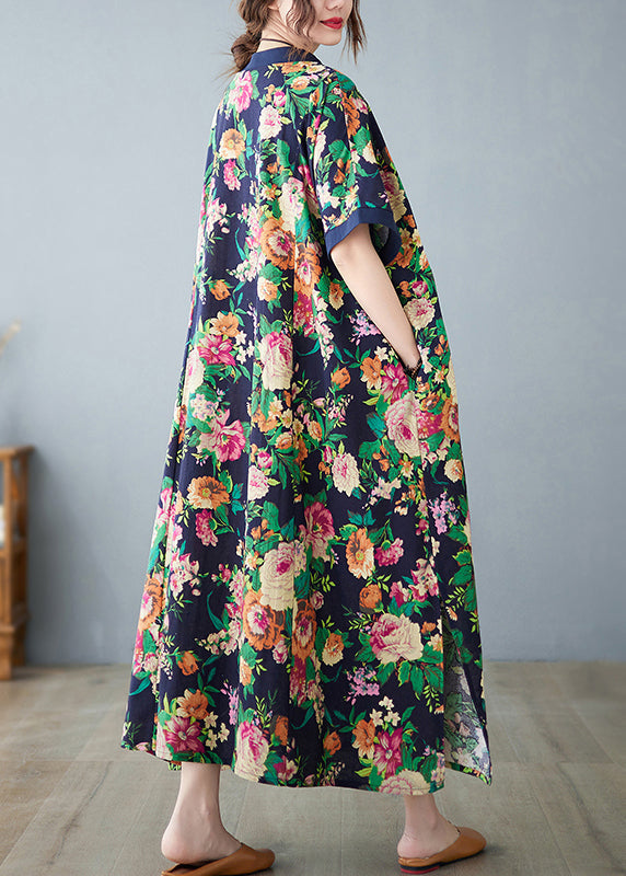 Navy Cotton Summer Art Print Dress Oversized