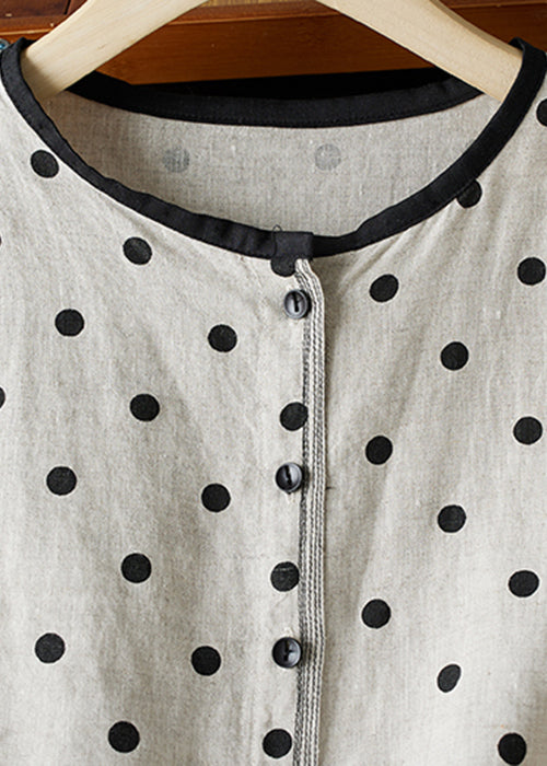 Cotton Spring Dot Button Shirts Art Neck O