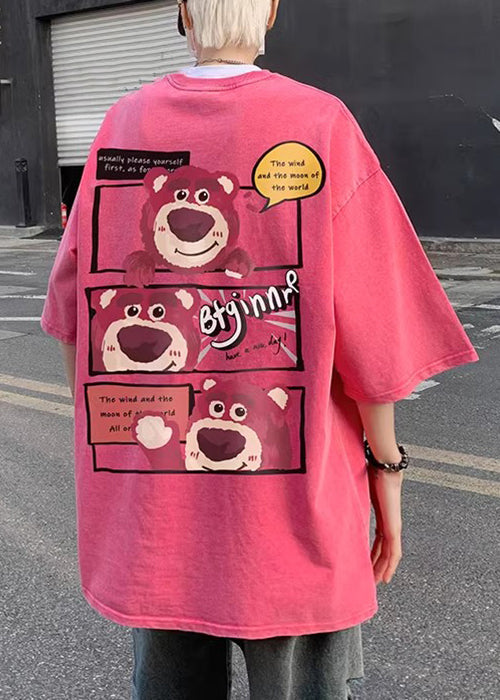 Half T Sleeve Cotton Shirts Pink Art Men Print Cartoon