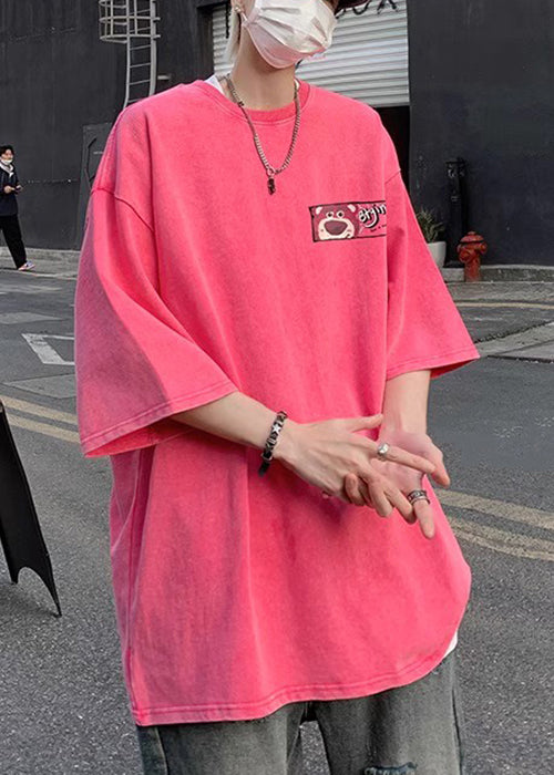 Half T Sleeve Cotton Shirts Pink Art Men Print Cartoon