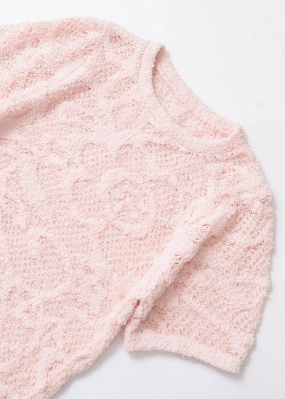 Pink Art Neck Hollow Shirts O Summer T Out Knit