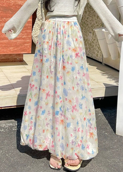 Summer Art Chiffon Print Waist Elastic Skirts Up Lace