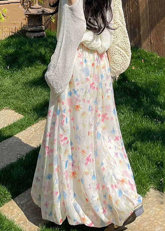 Summer Art Chiffon Print Waist Elastic Skirts Up Lace