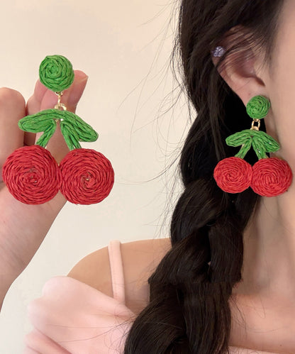 Earring Art Weaving Alloy Strawberry Red Drop