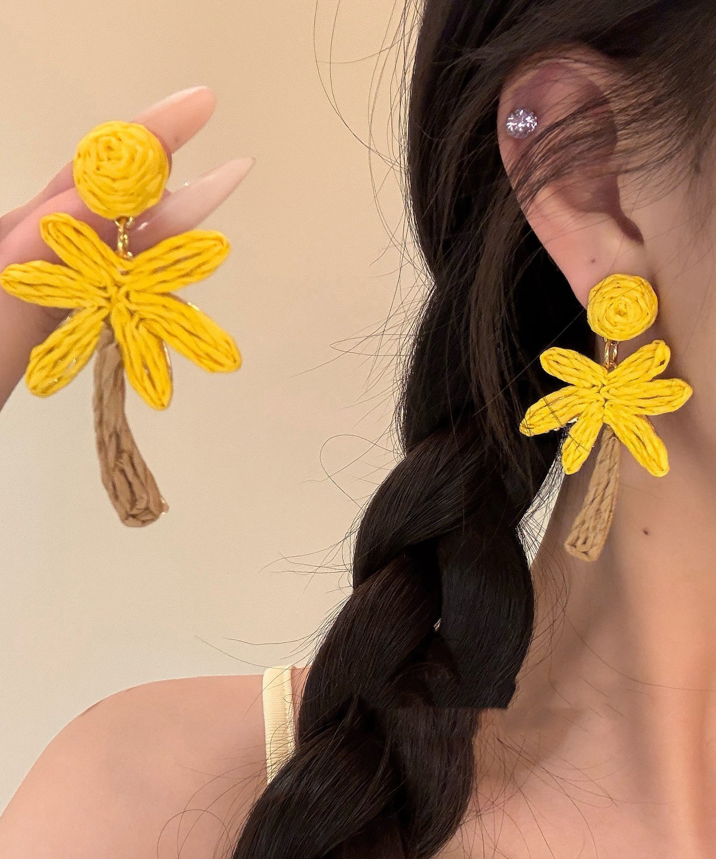 Earring Art Weaving Alloy Strawberry Red Drop