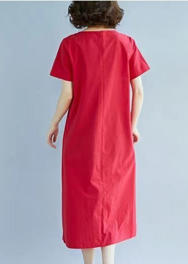 Red Dress Summer Linen Embroidered Holiday Art