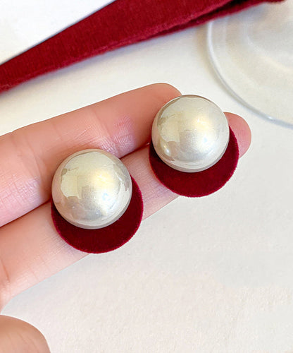 Silver Stud Art Red Earrings Pearl Flocking Sterling