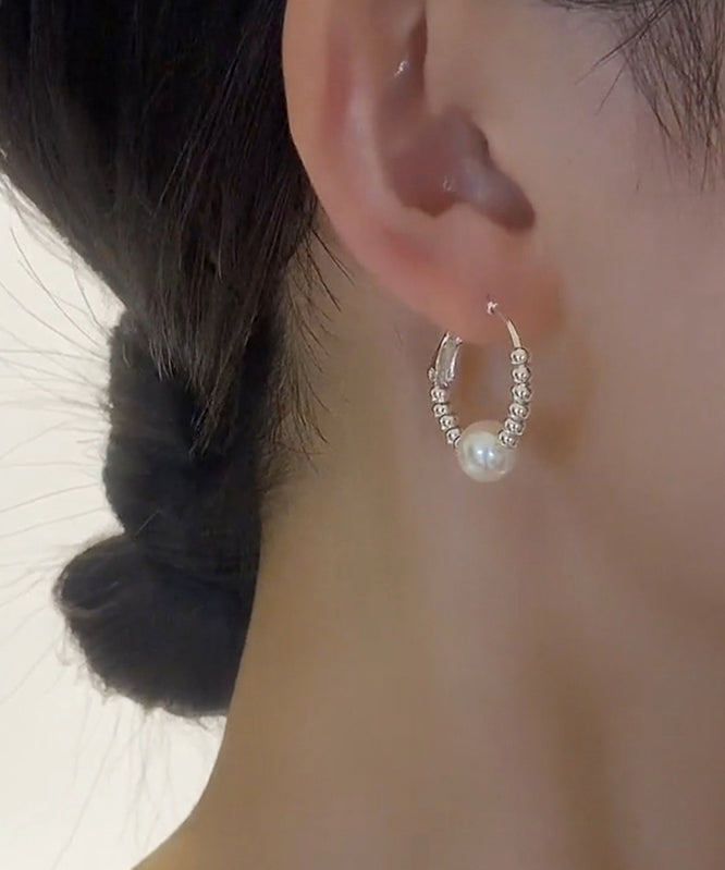 Pearl Earrings Broken Copper Hoop Art Silk Silver