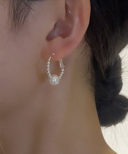 Pearl Earrings Broken Copper Hoop Art Silk Silver