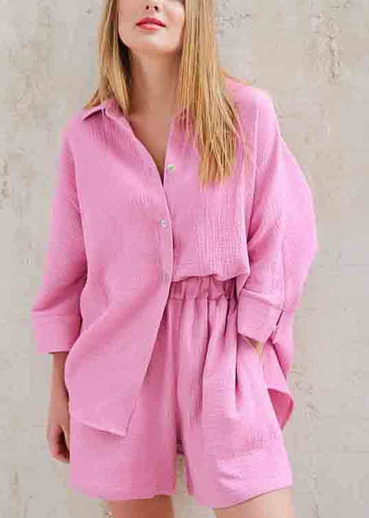 Solid Color Shorts Set Shirts Oversized Two And Pieces Art Cotton