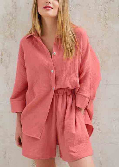 Solid Color Shorts Set Shirts Oversized Two And Pieces Art Cotton