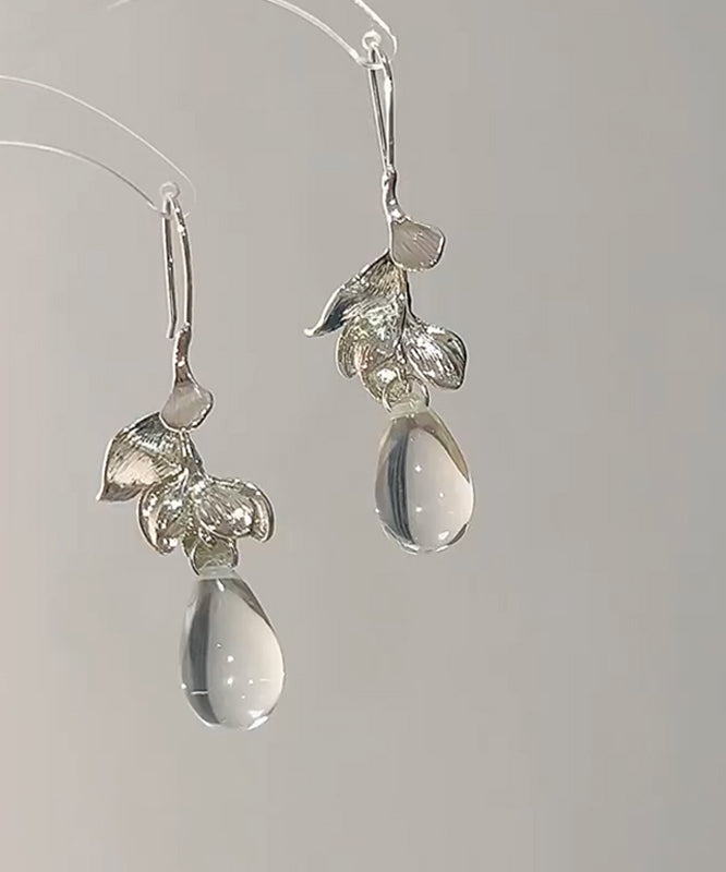 Earrings Drop Art Water Glass Alloy Droplet Leaves White