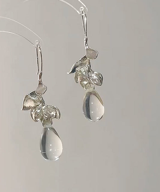 Earrings Drop Art Water Glass Alloy Droplet Leaves White