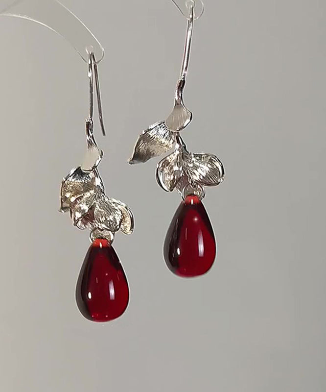 Earrings Drop Art Water Glass Alloy Droplet Leaves White