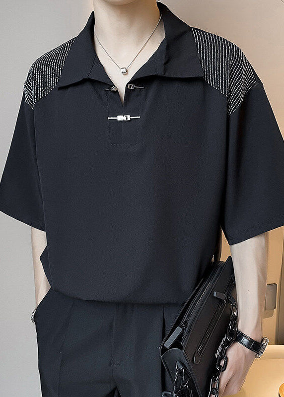 Summer Ice Button Polo Patchwork Art White Shirts Silk