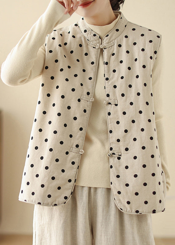 Art White Dot Chinese Button Fine Cotton Filled Vests Spring TM014