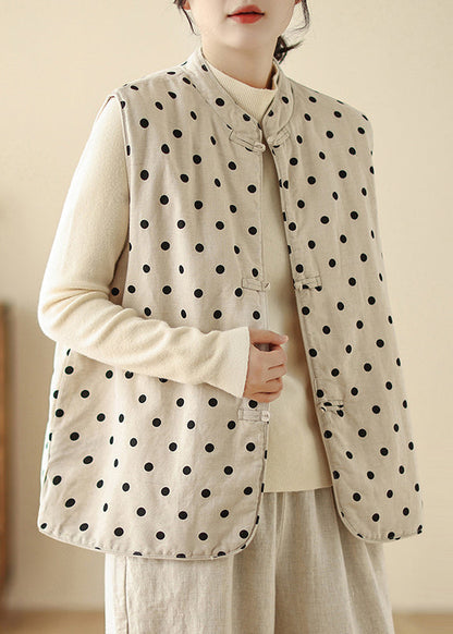Art White Dot Chinese Button Fine Cotton Filled Vests Spring TM014