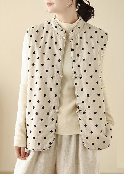 Art White Dot Chinese Button Fine Cotton Filled Vests Spring TM014