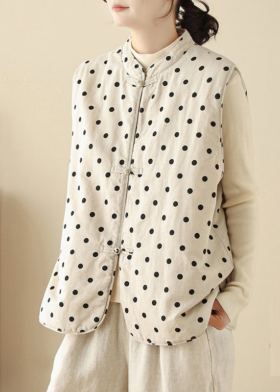 Art White Dot Chinese Button Fine Cotton Filled Vests Spring TM014