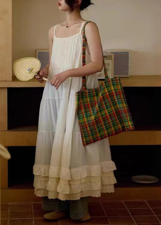 Summer Patchwork Art Sundress Cotton White Embroidered