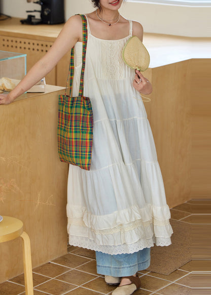 Summer Patchwork Art Sundress Cotton White Embroidered